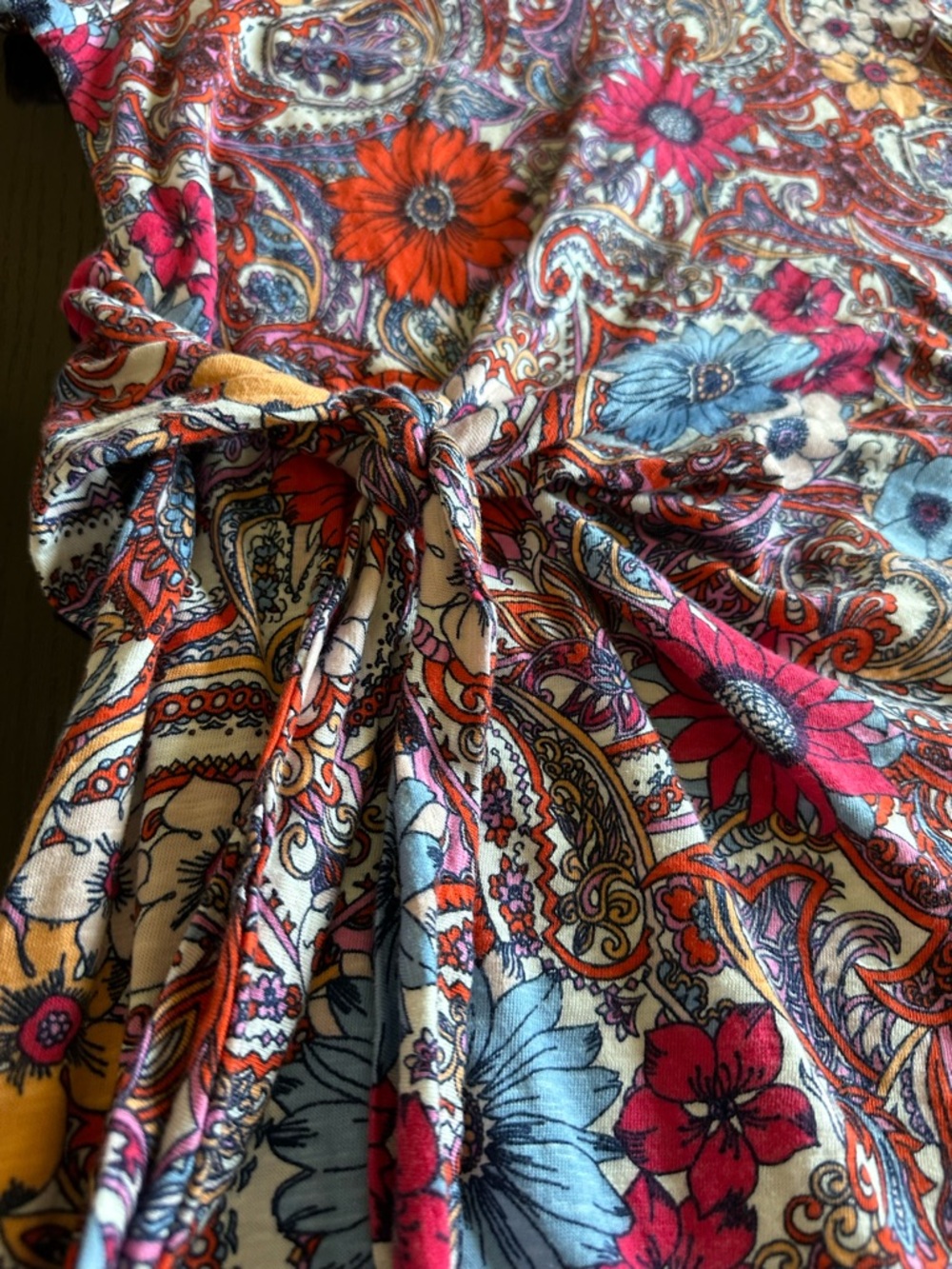 Talbots Paisley Floral Faux Wrap Dress - Red, Pink, Blue, Cream - Picture 5 of 6